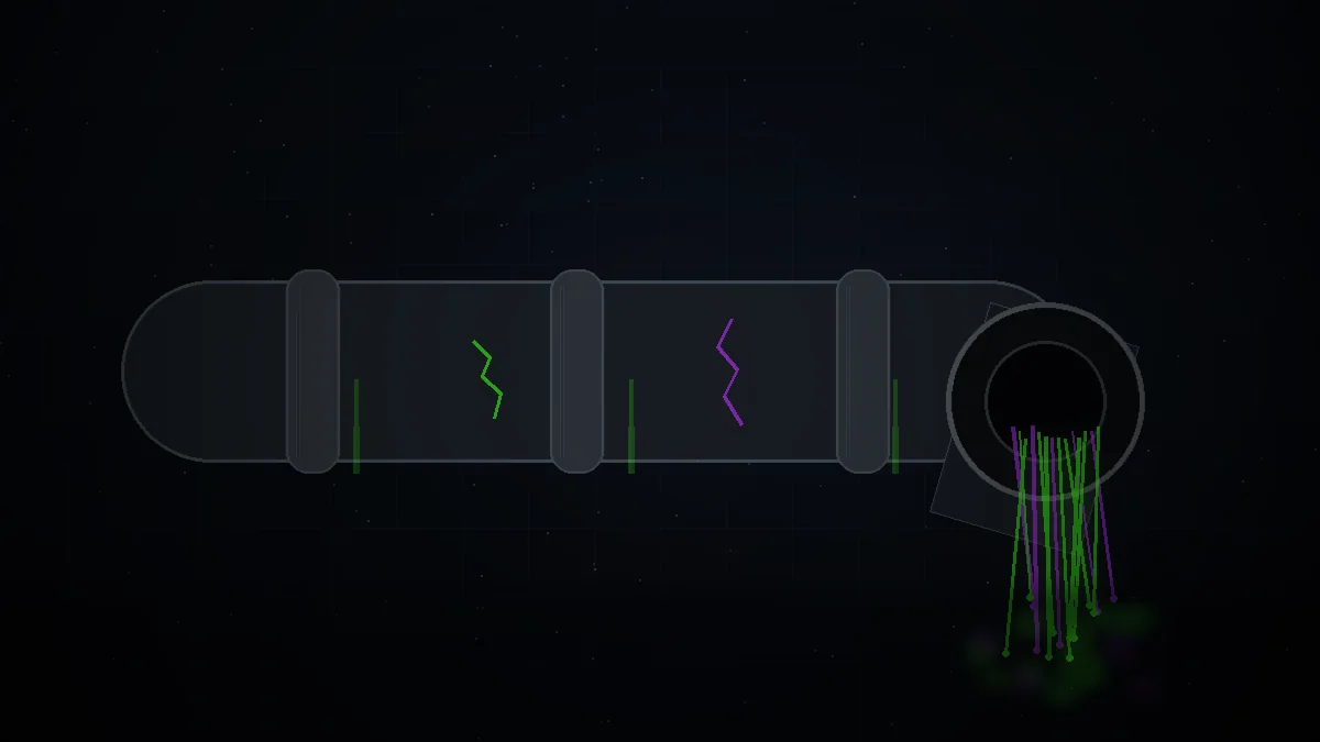 Industrial pipeline with subtle green and violet commercial leakage lighting
